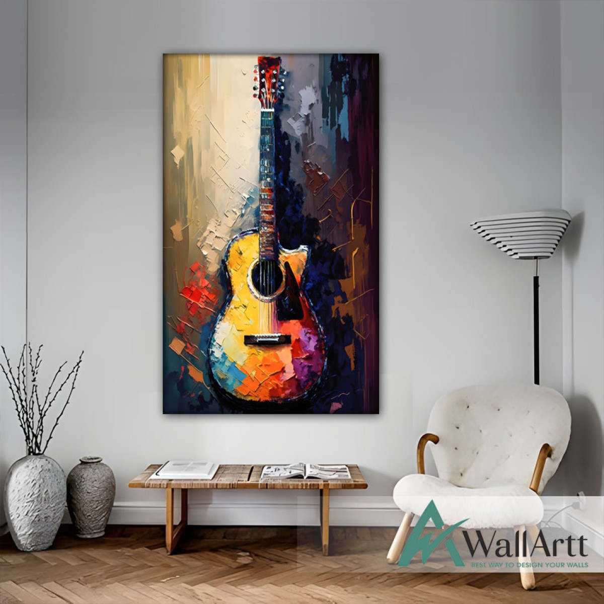 Abstract Guitar 3d Heavy Textured Partial Oil Painting